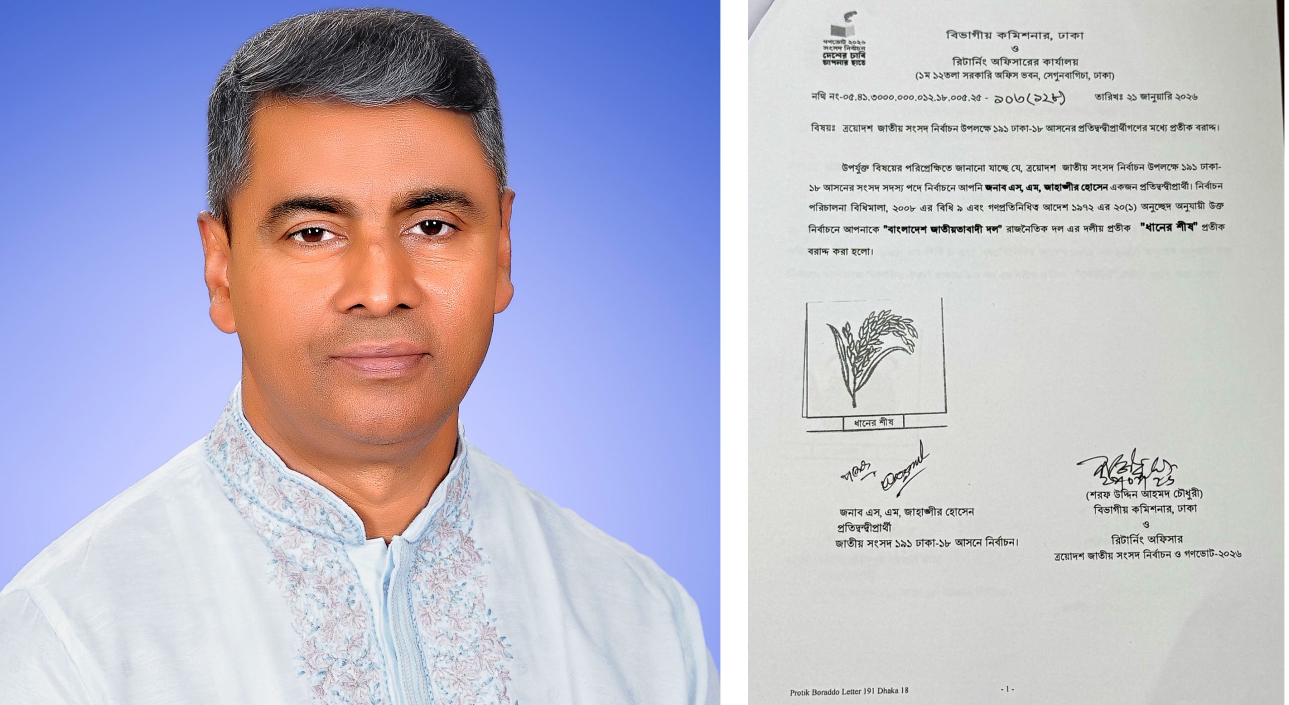 ঢাকা-১৮: ধানের শীষ পেলেন বিএনপি প্রার্থী এস এম জাহাঙ্গীর হোসেন